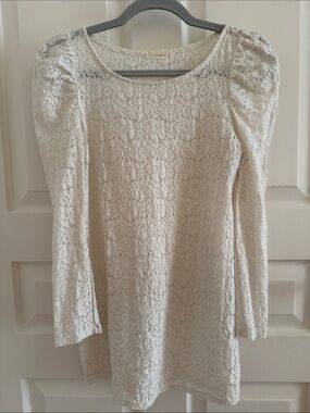 Audrey 3+1 Cream Lace Puff Sleeve Long Sleeve Top